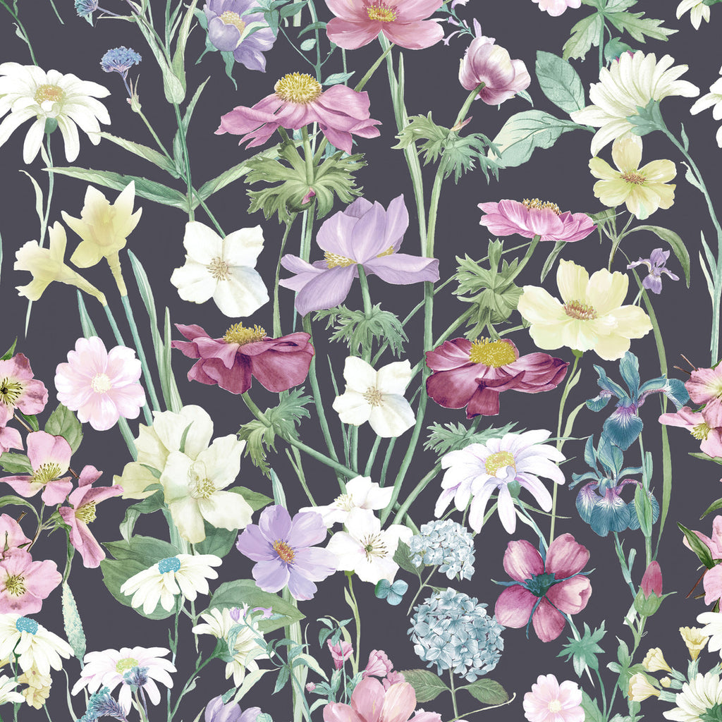 Dark Wallpaper with Meadow Flowers uniQstiQ Murals