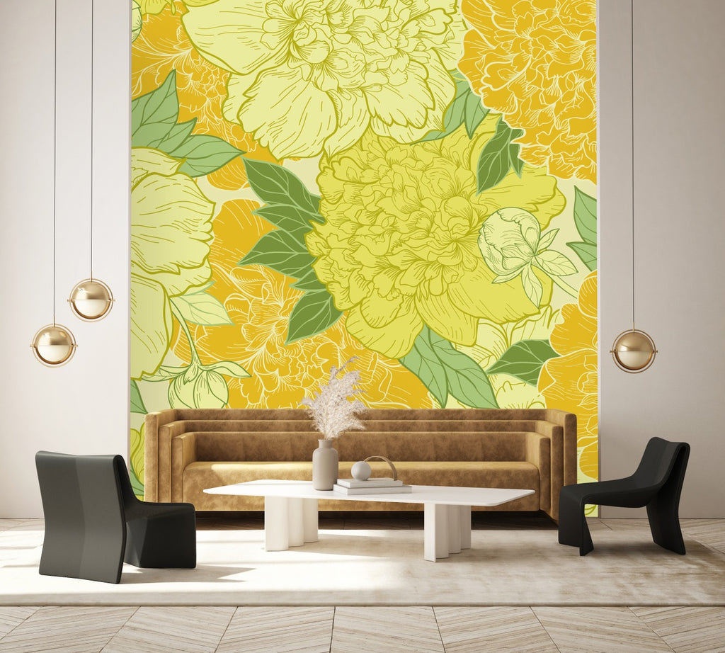 Yellow Large Peonies Wallpaper  uniQstiQ Murals