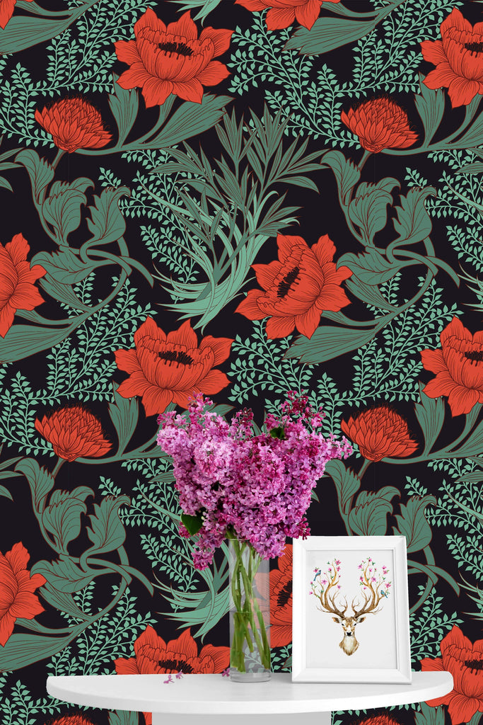 uniQstiQ Floral Red Poppies Wallpaper Wallpaper