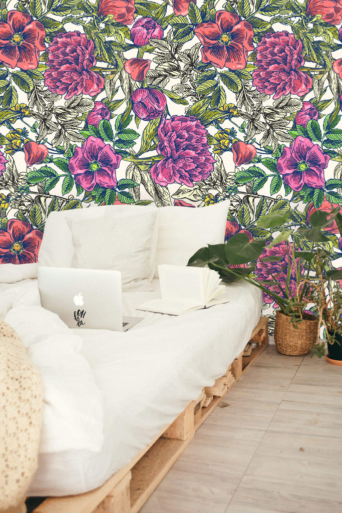 uniQstiQ Floral Retro Floral Mix Wallpaper Wallpaper