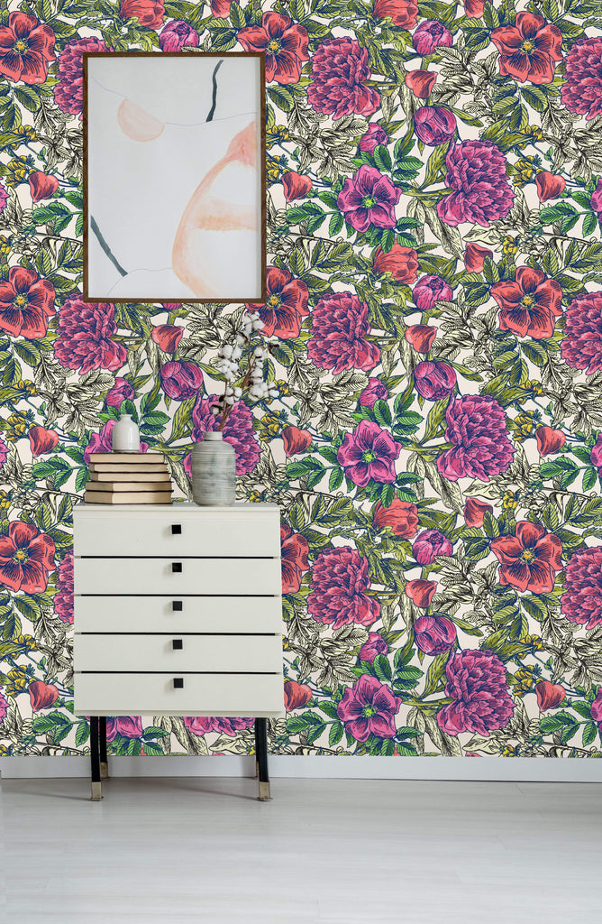 uniQstiQ Floral Retro Floral Mix Wallpaper Wallpaper