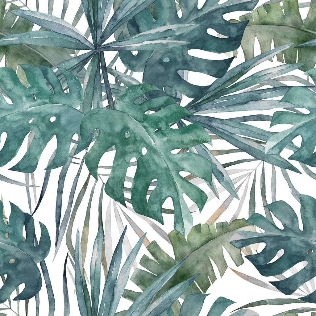 uniQstiQ Tropical Retro Green Leaves Wallpaper Wallpaper