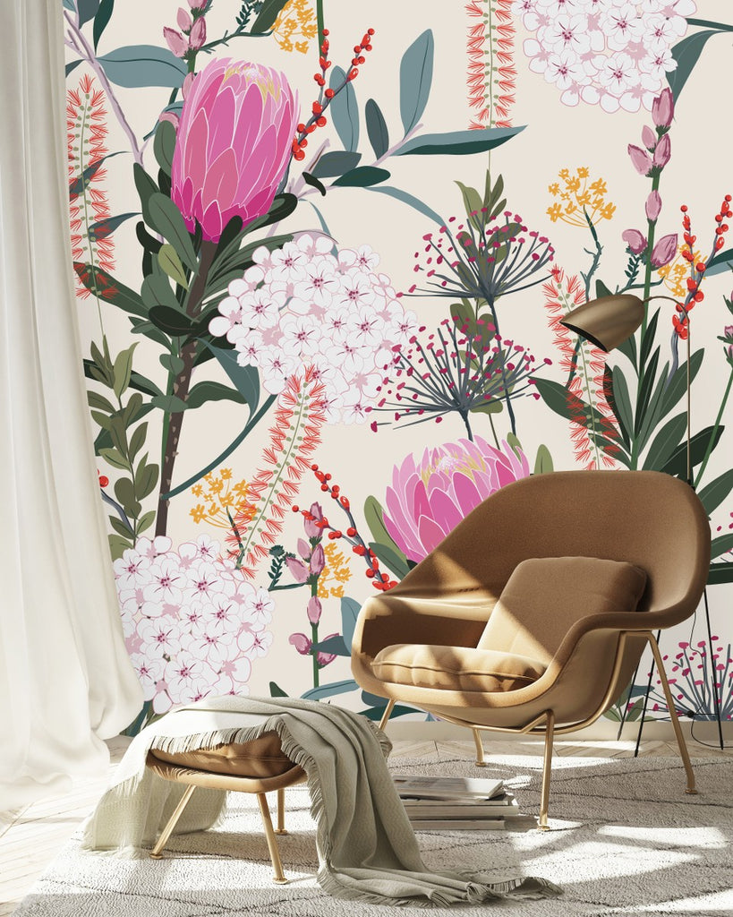 Hydrangea and Protea Wallpaper uniQstiQ Murals
