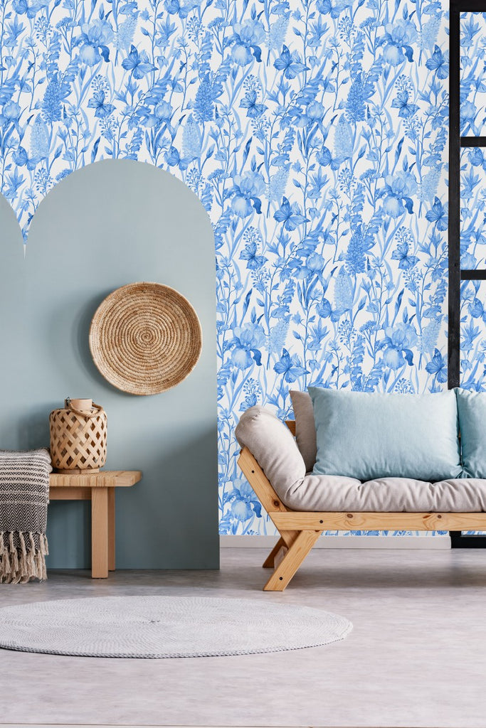 Blue Flowers and Butterflies Wallpaper uniQstiQ Floral