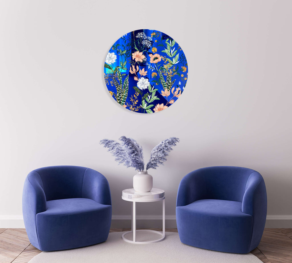 Beautiful Field Flowers Mirrored Acrylic Circles Contemporary Home DǸcor Printed acrylic 