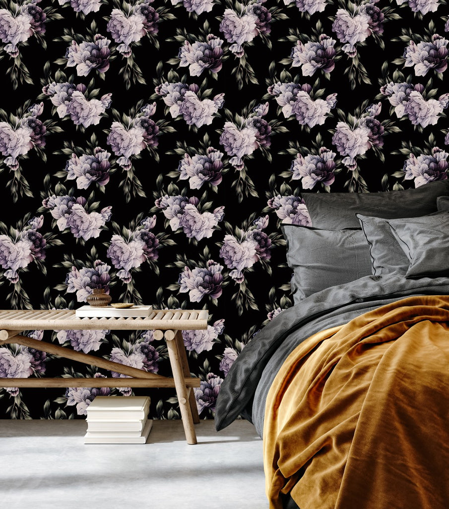 Dark Wallpaper with Peonies uniQstiQ Floral