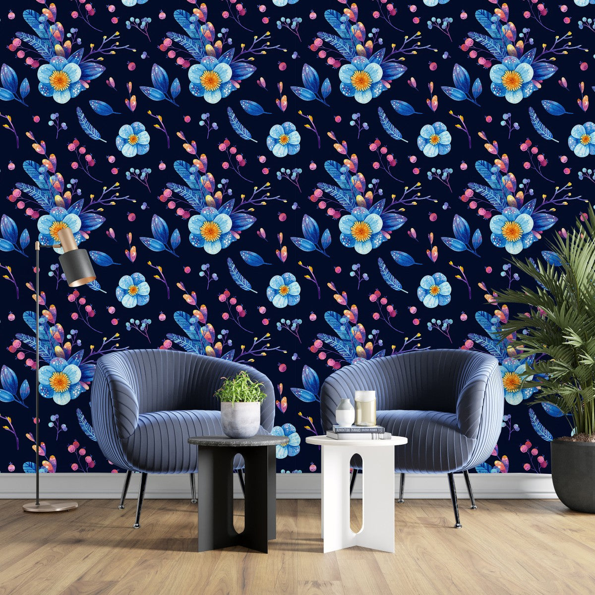 Dark Blue Floral Wallpaper buy at the best price with delivery  uniqstiq