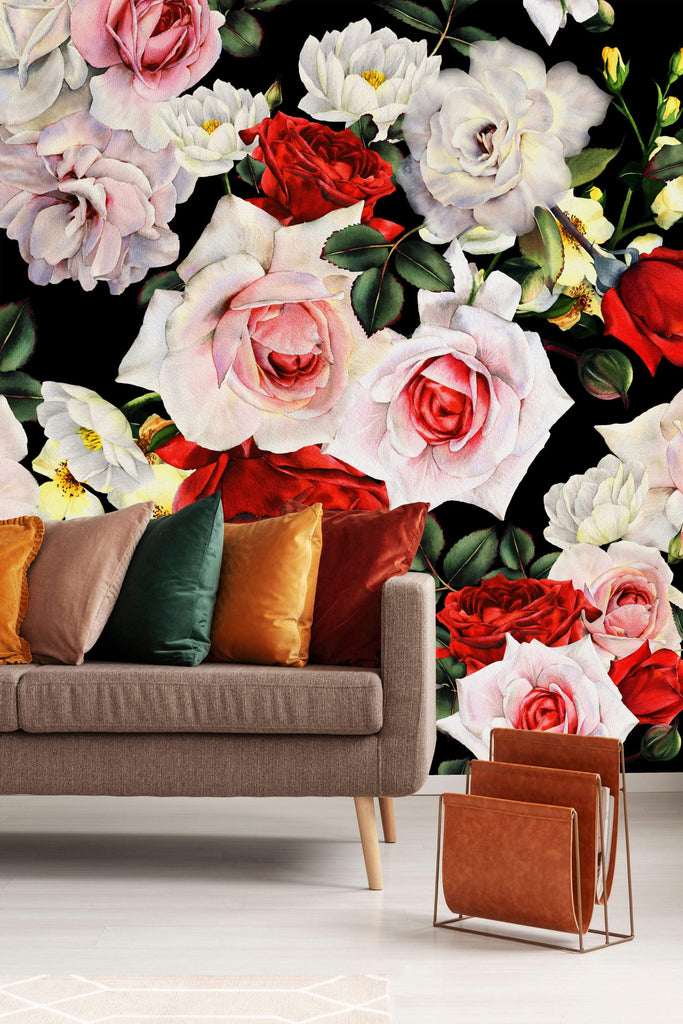 uniQstiQ Murals Seamless Floral Pattern with Roses Wallpaper Mural Wallpaper