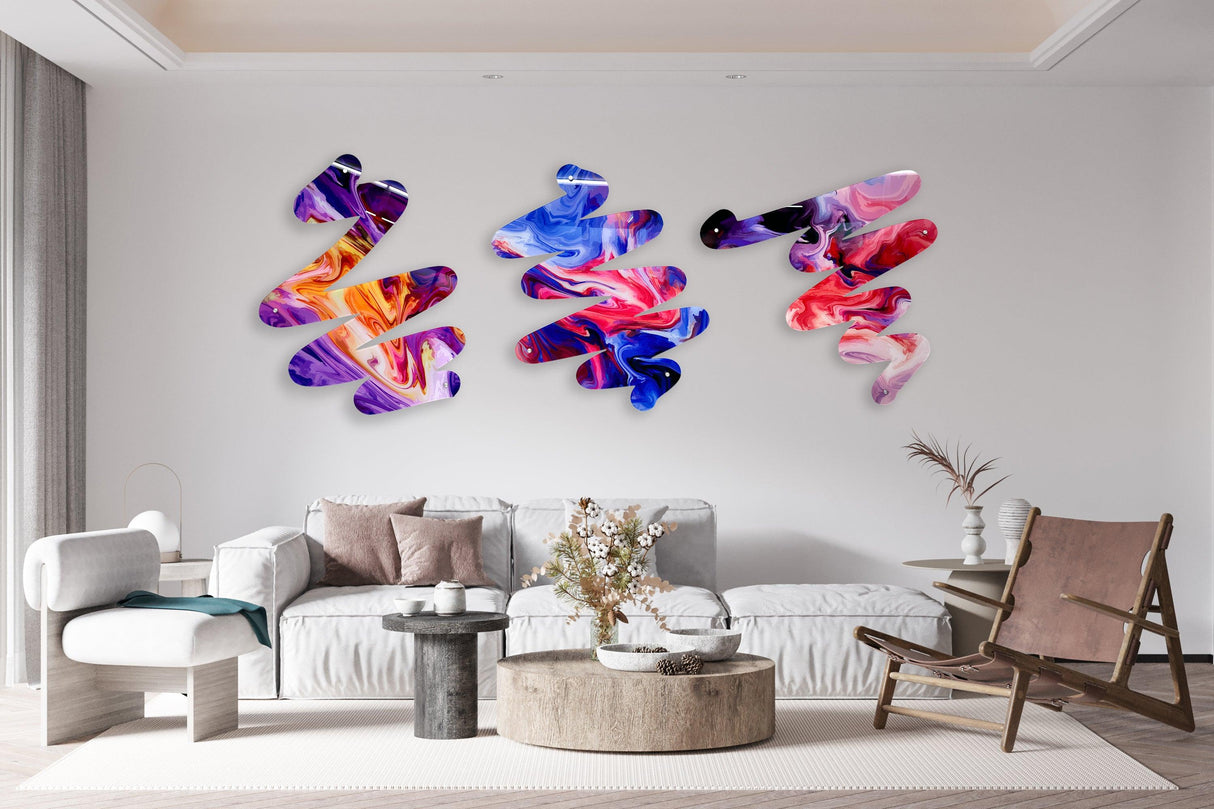 Set of 3 Squiggle Art Prints Acrylic Art Printed Art Wall Decor Wall Sculpture Trendy Wall Art Mid Century Modern Wall - uniqstiq