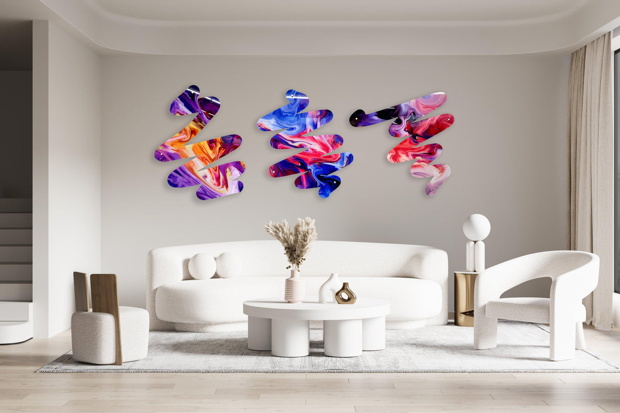 Set of 3 Squiggle Art Prints Acrylic Art Printed Art Wall Decor Wall Sculpture Trendy Wall Art Mid Century Modern Wall - uniqstiq