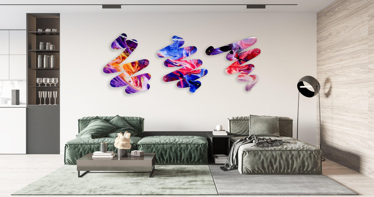 Set of 3 Squiggle Art Prints Acrylic Art Printed Art Wall Decor Wall Sculpture Trendy Wall Art Mid Century Modern Wall - uniqstiq