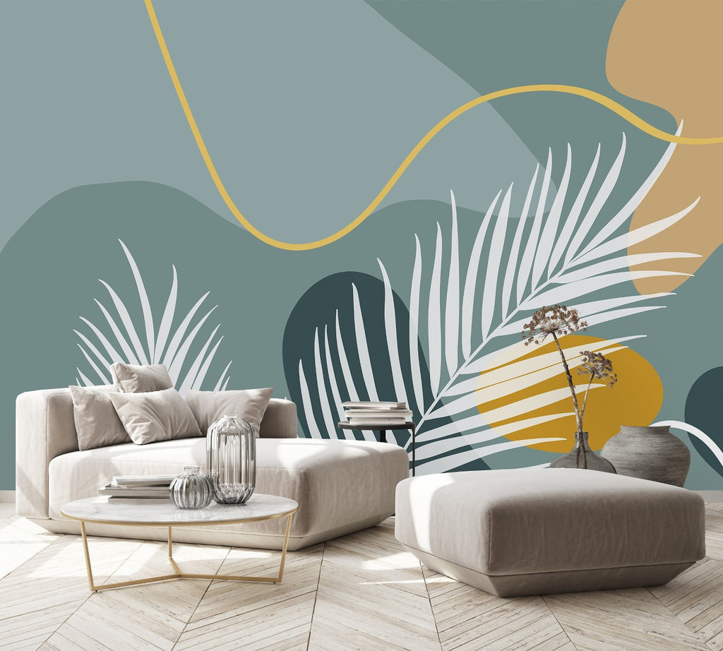 Grey Wallpaper with Palm Leaves  uniQstiQ Long Murals
