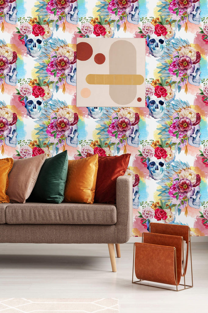 uniQstiQ Floral Skulls and Flowers Wallpaper Wallpaper