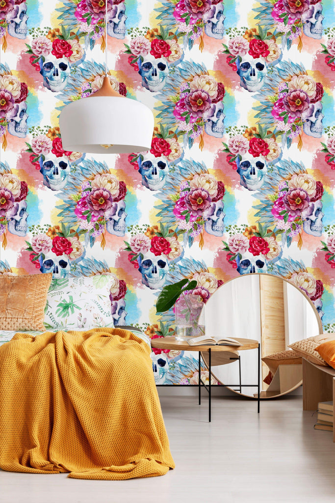 uniQstiQ Floral Skulls and Flowers Wallpaper Wallpaper
