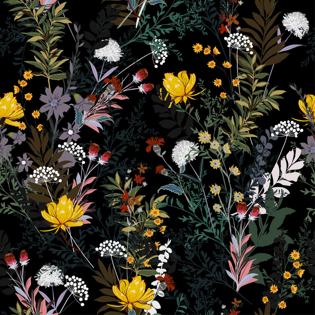 uniQstiQ Floral Soft and Gentle Dark Garden Flowers Wallpaper Wallpaper