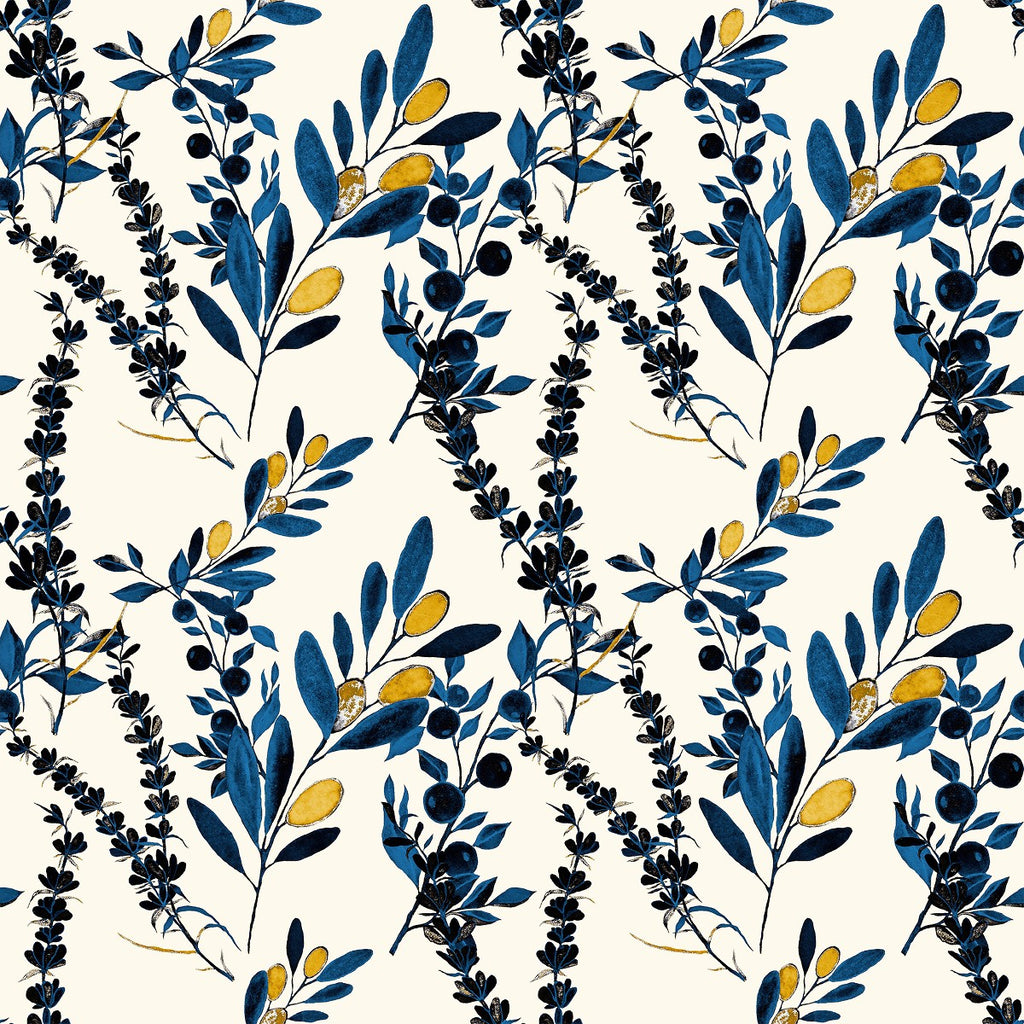 Dark Blue Leaves and Berries Wallpaper uniQstiQ Botanical