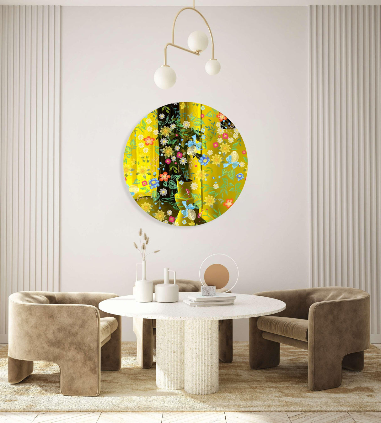 Summer Flowers Mirrored Acrylic Circles Contemporary Home DǸcor Printed acrylic 