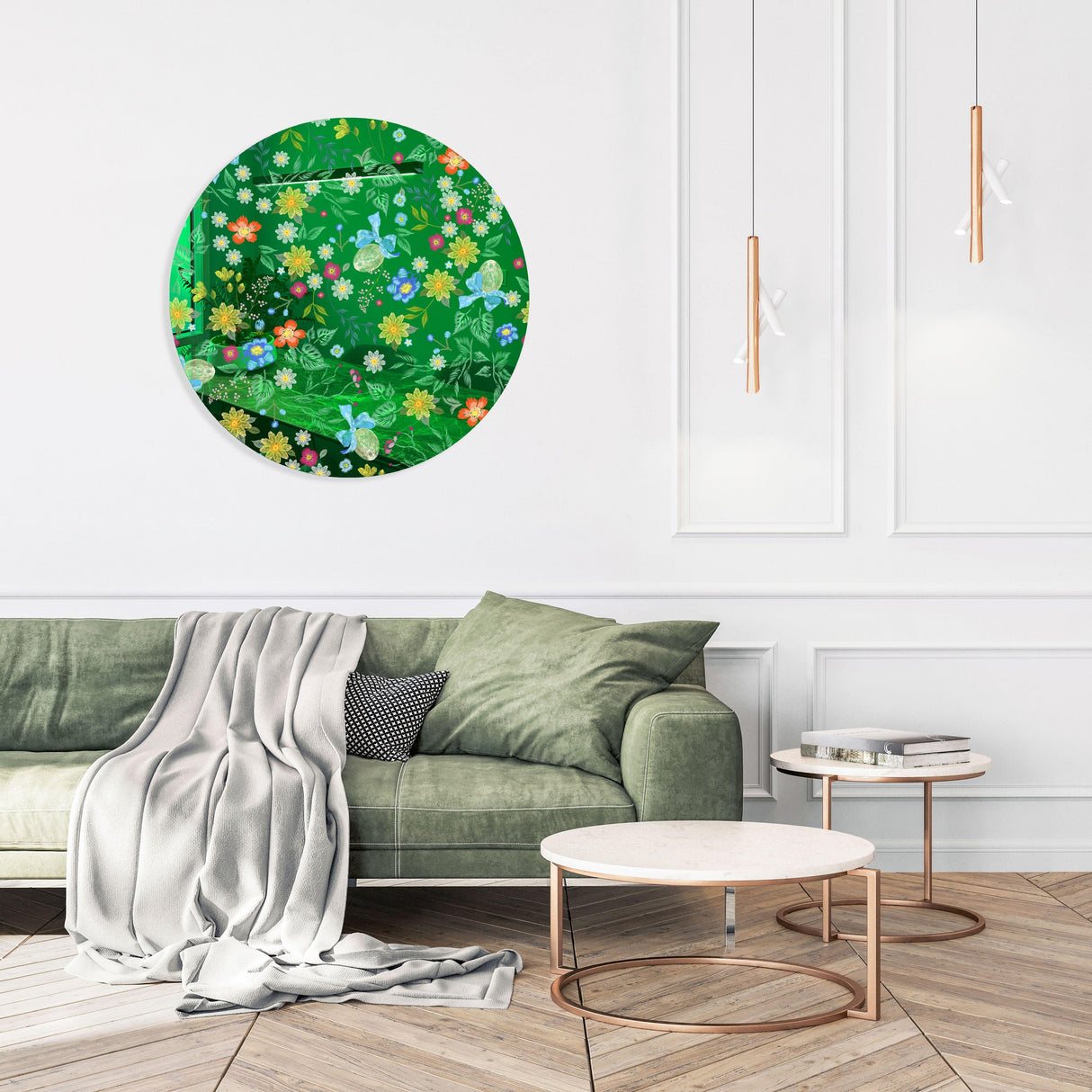 Summer Flowers Mirrored Acrylic Circles Contemporary Home DǸcor Printed acrylic 