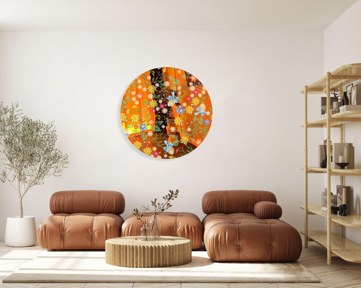 Summer Flowers Mirrored Acrylic Circles Contemporary Home DǸcor Printed acrylic 