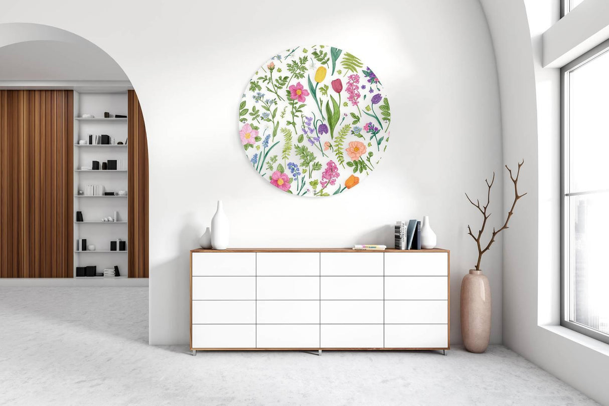 Summer Flowers Printed Transparent Acrylic Circle - uniqstiq