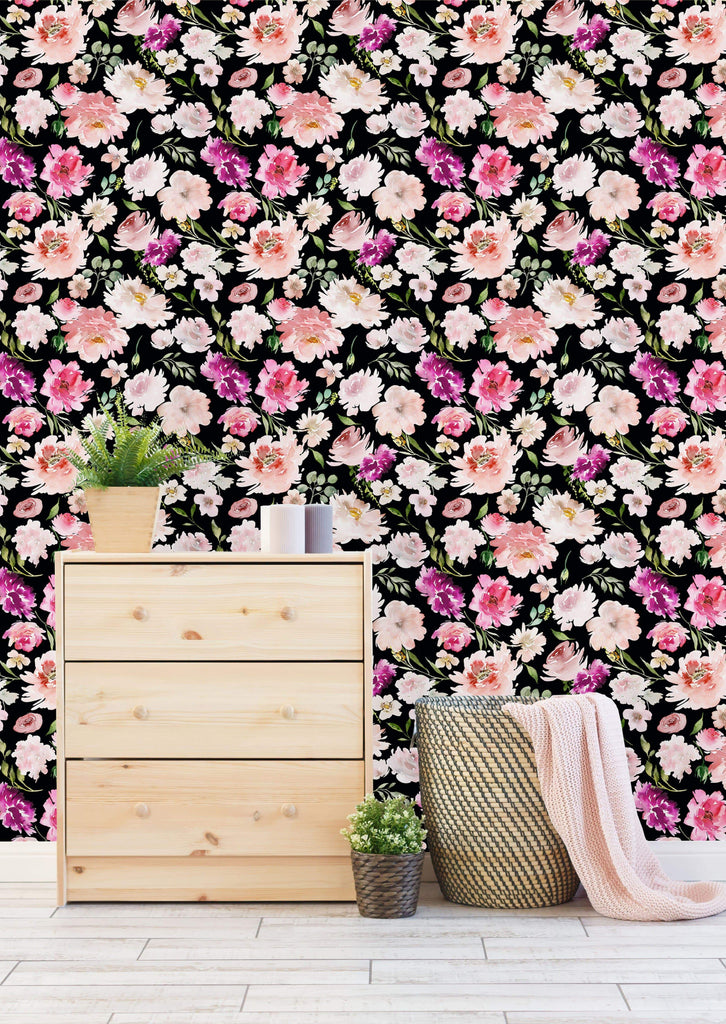 uniQstiQ Floral Summer Pattern with Watercolor Flowers Wallpaper Wallpaper