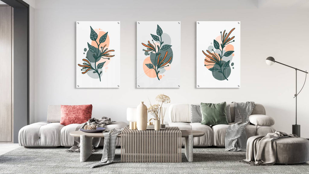 Botanical Pattern Set of 3 Prints Modern Wall Art Modern Artwork Image 1
