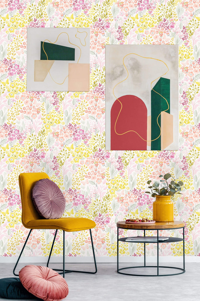 uniQstiQ Botanical Tender Pattern with Flowers and Butterflies Wallpaper Wallpaper