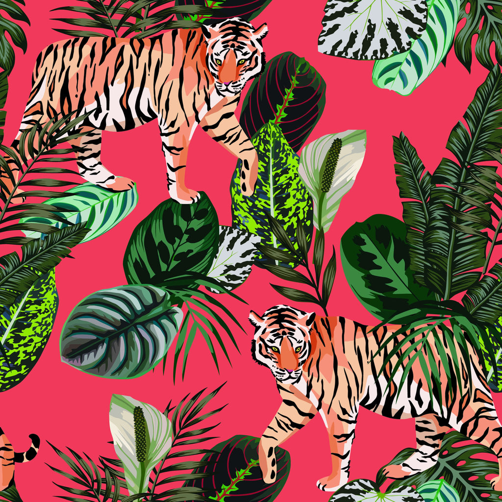 uniQstiQ Vintage Tiger in the Tropical Jungle Wallpaper Wallpaper