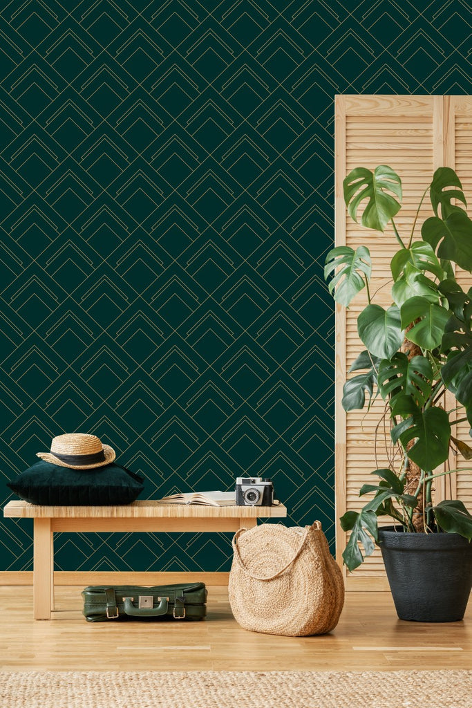Dark Green Geometrical Wallpaper uniQstiQ Geometric