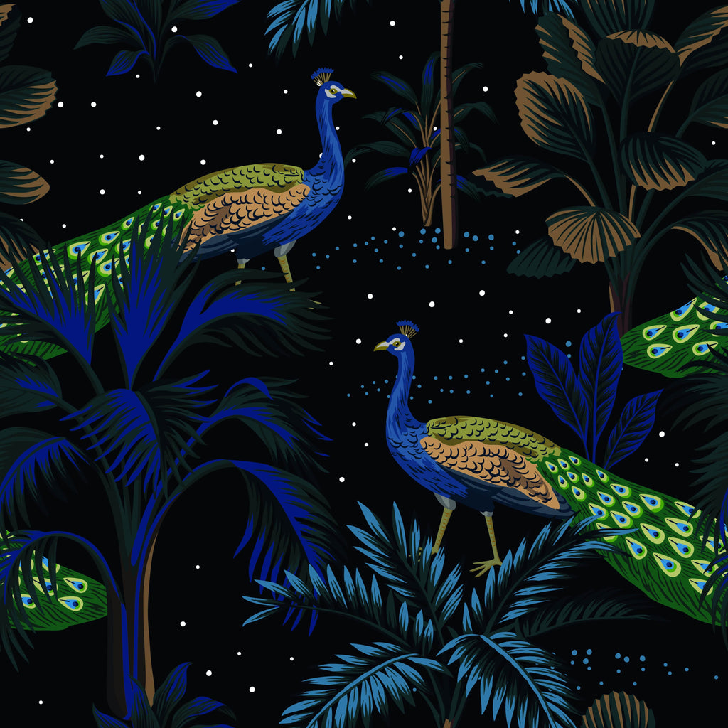 uniQstiQ Vintage Tropical Night Vintage Peacock Bird Wallpaper Wallpaper