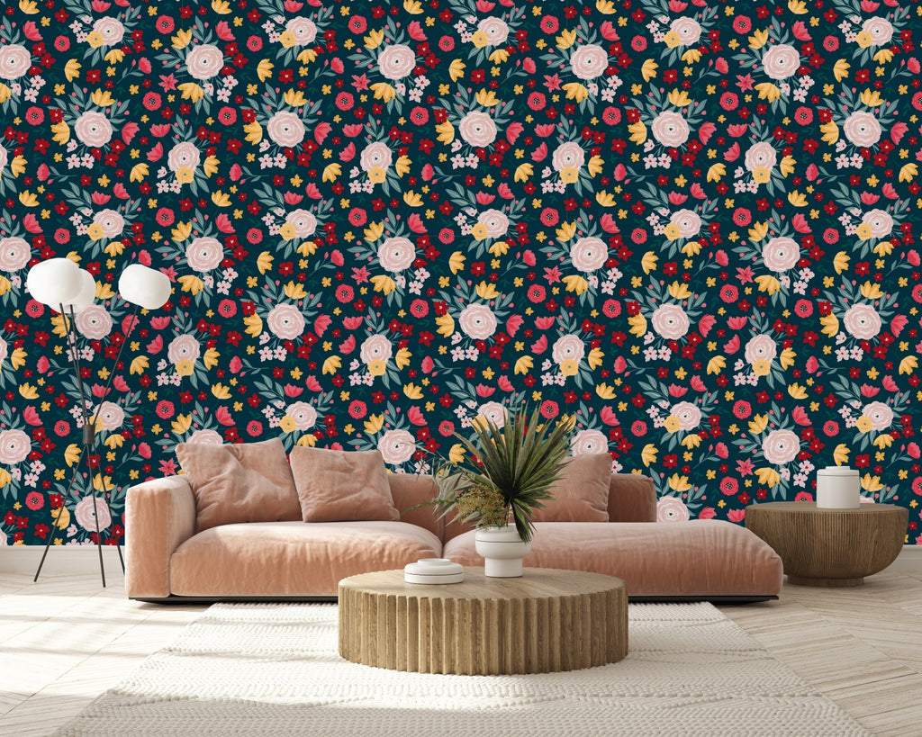 Pink and Yellow Flowers Wallpaper uniQstiQ Floral