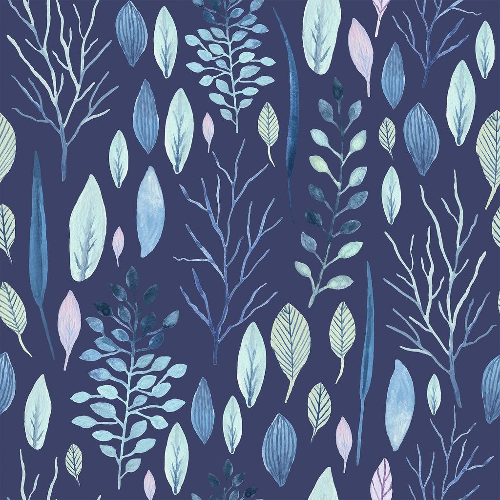 Dark Blue Wallpaper with Leaves and Trees uniQstiQ Botanical