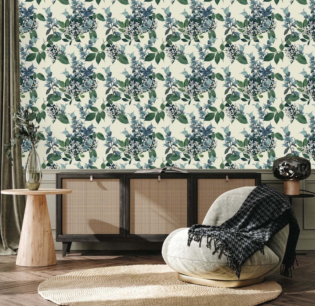 Green Leaves and Flowers Wallpaper uniQstiQ Floral