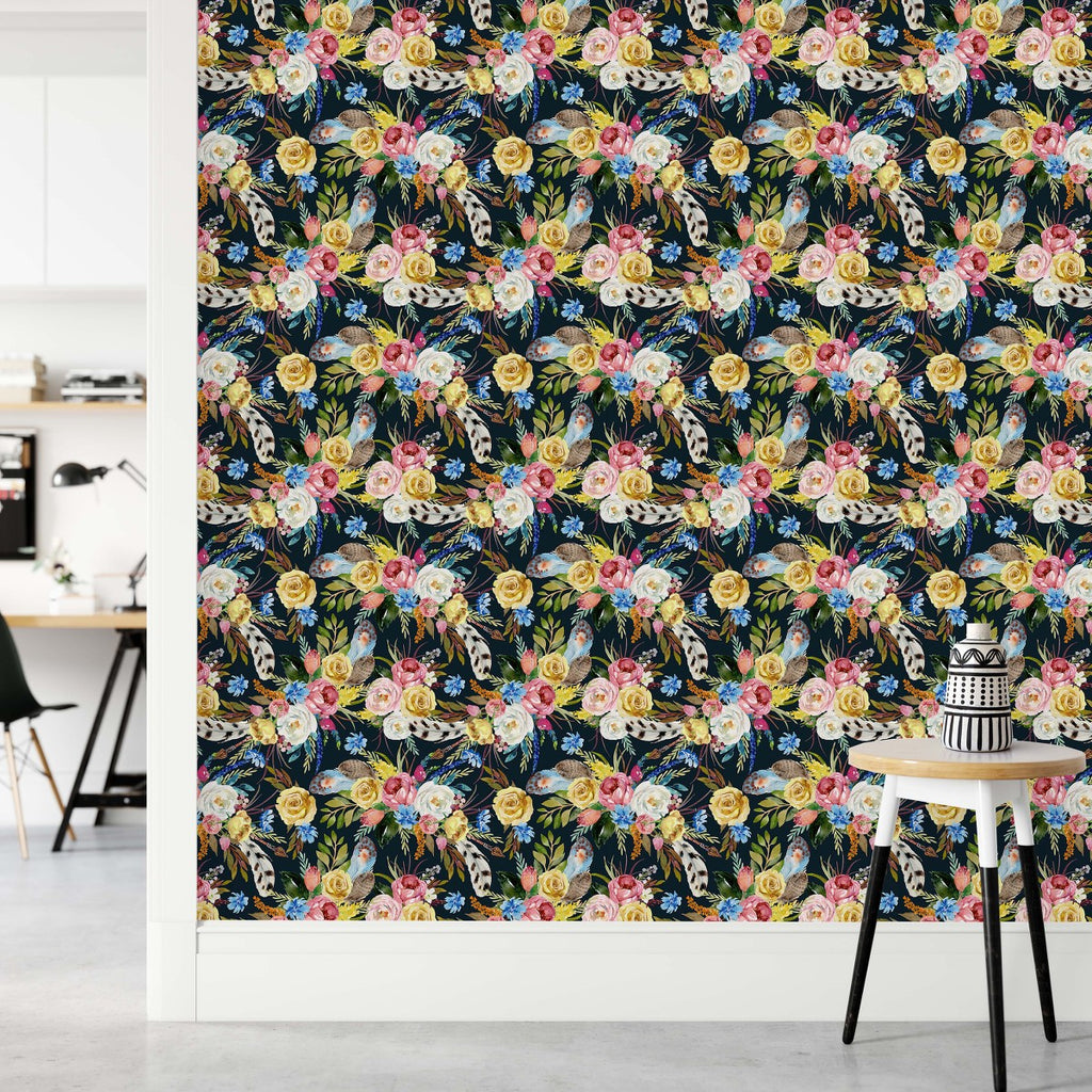 Feathers and Flowers Wallpaper uniQstiQ Floral