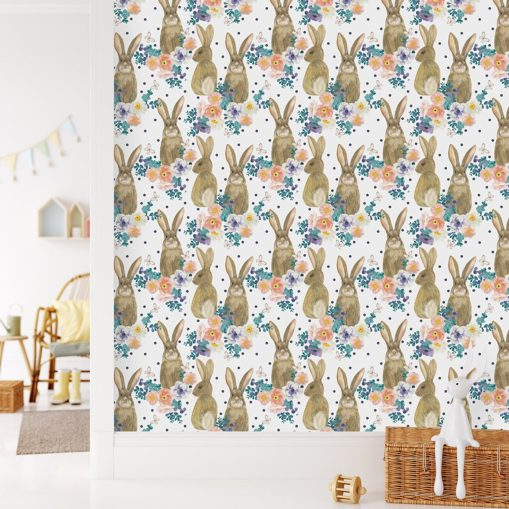 Floral Wallpaper with Hares  uniQstiQ Kids