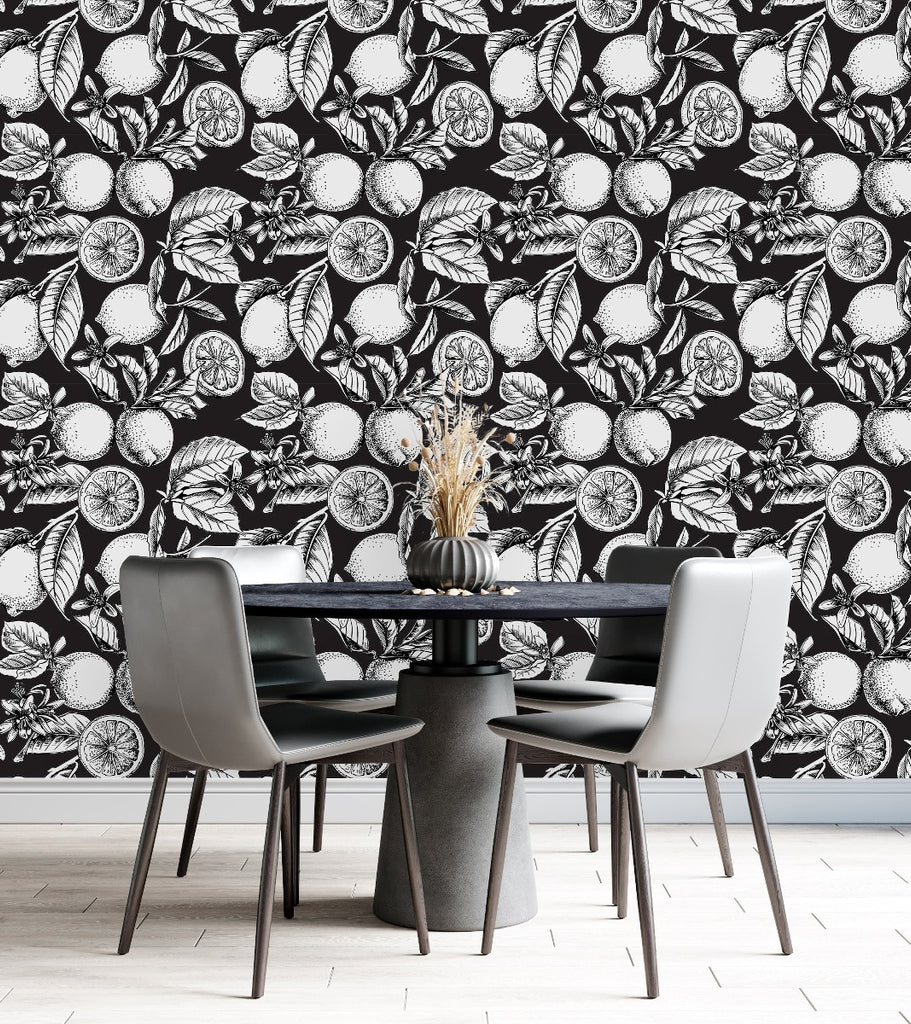 Black and White Lemon Pattern Wallpaper uniQstiQ Botanical