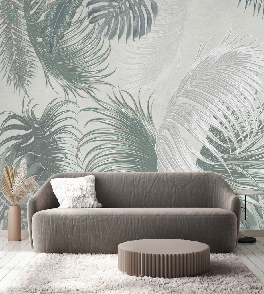 Grey Palm Leaves Wallpaper uniQstiQ Long Murals