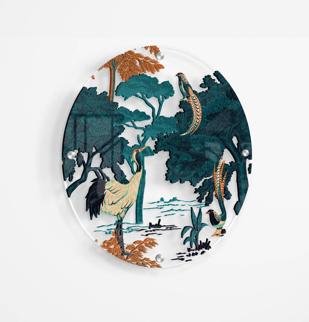 Pheasant Pattern Printed Transparent Acrylic Circle