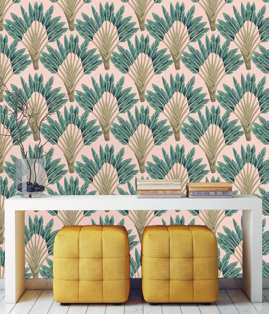 uniQstiQ Tropical Vintage Green Banana Trees Wallpaper Wallpaper