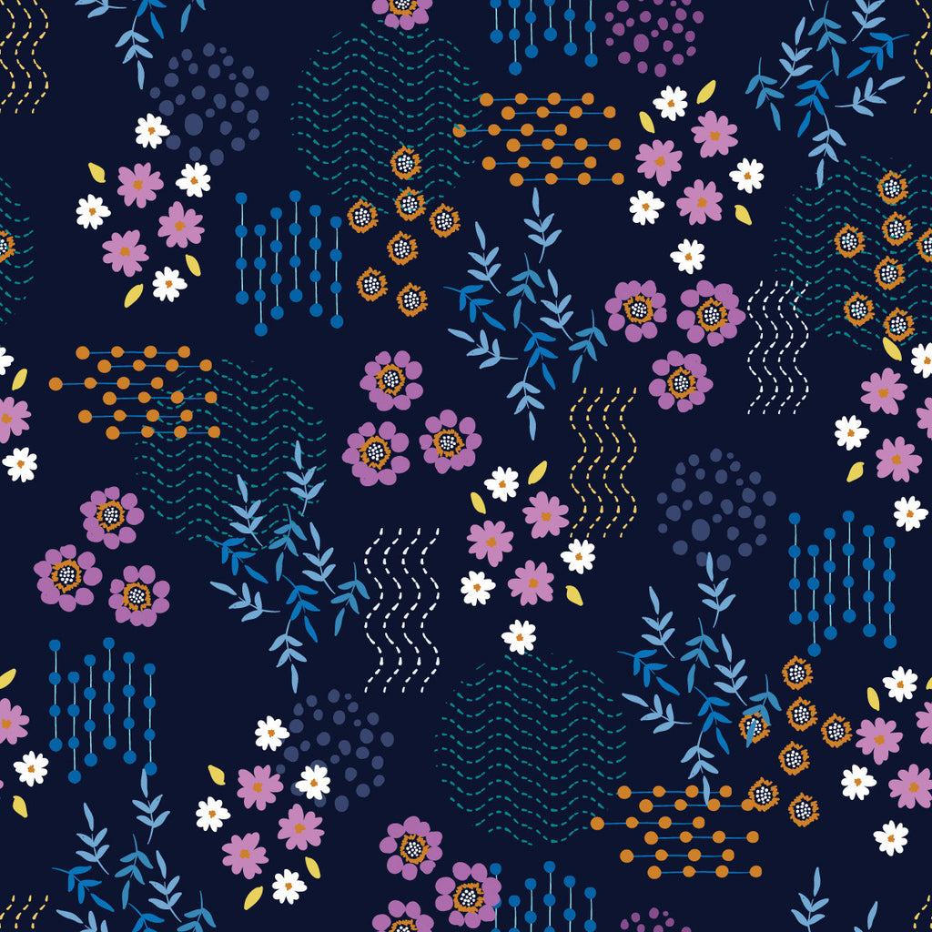 Dark Blue Wallpaper with Little Flowers  uniQstiQ Floral