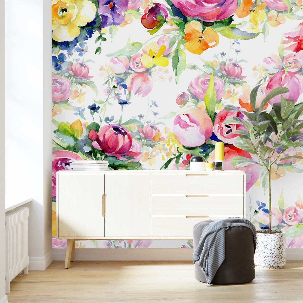 Yellow and Pink Flowers Wallpaper uniQstiQ Murals