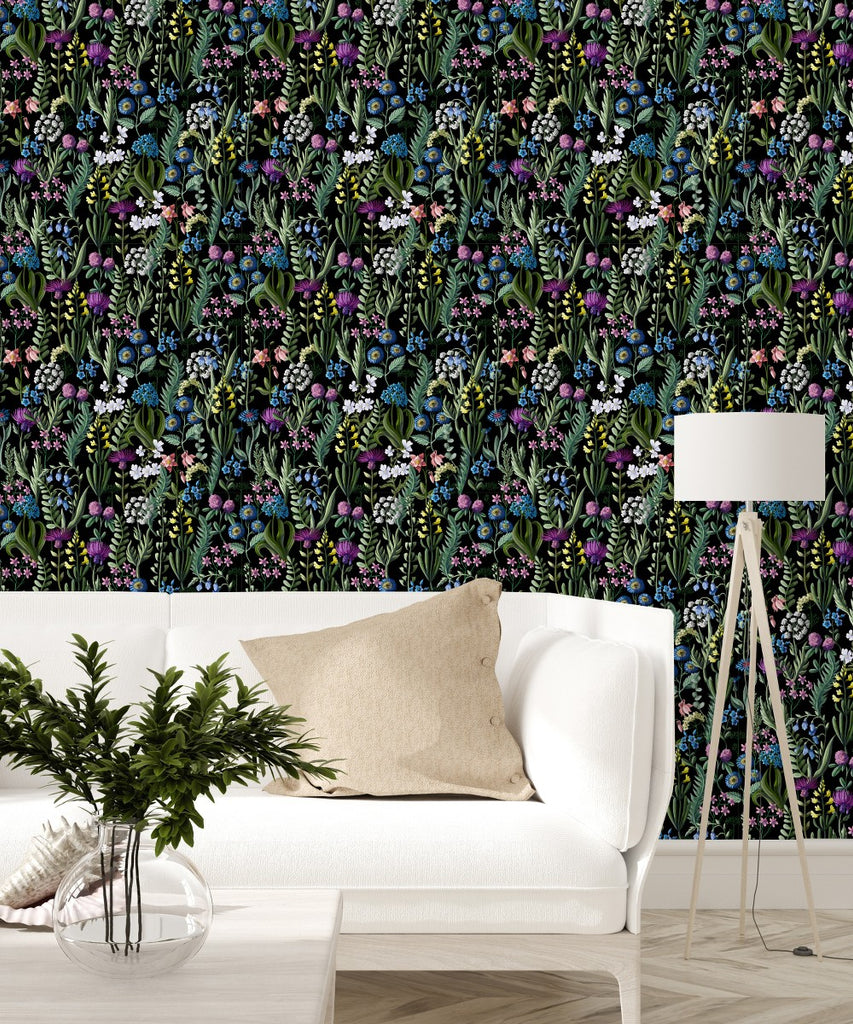 Wildflowers on Black Background Wallpaper