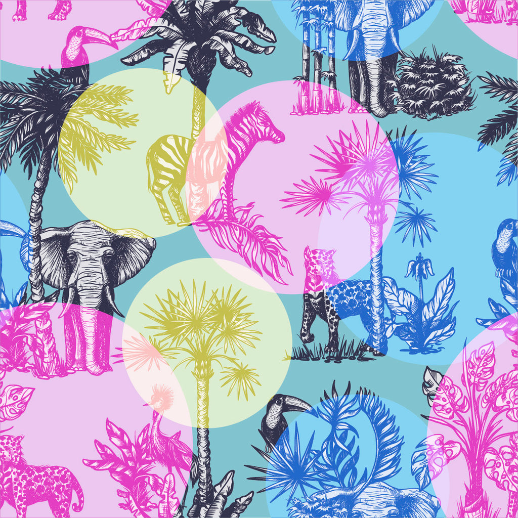 Brightly Colors of Animals Pattern Wallpaper uniQstiQ Kids