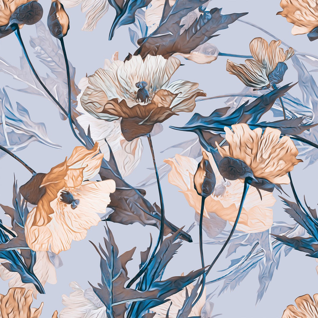 Blue Wallpaper with Beige Flowers uniQstiQ Floral