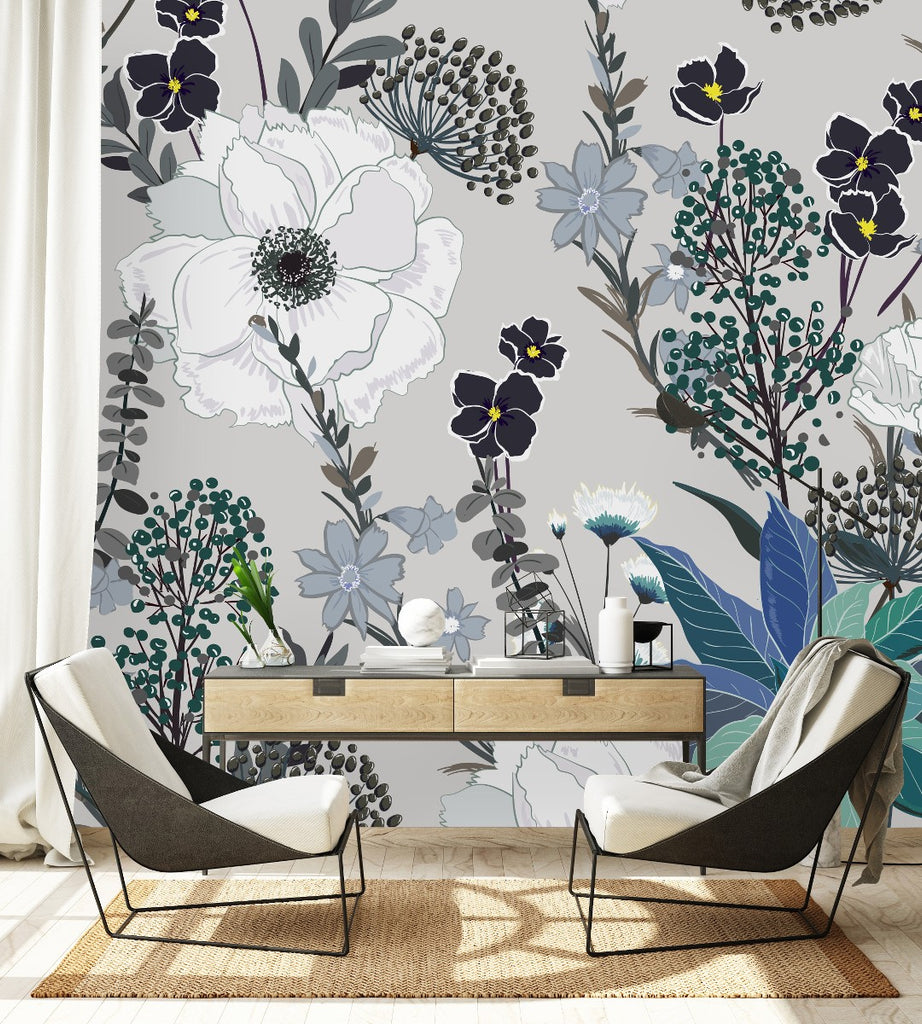 Grey Floral Wallpaper  uniQstiQ Murals