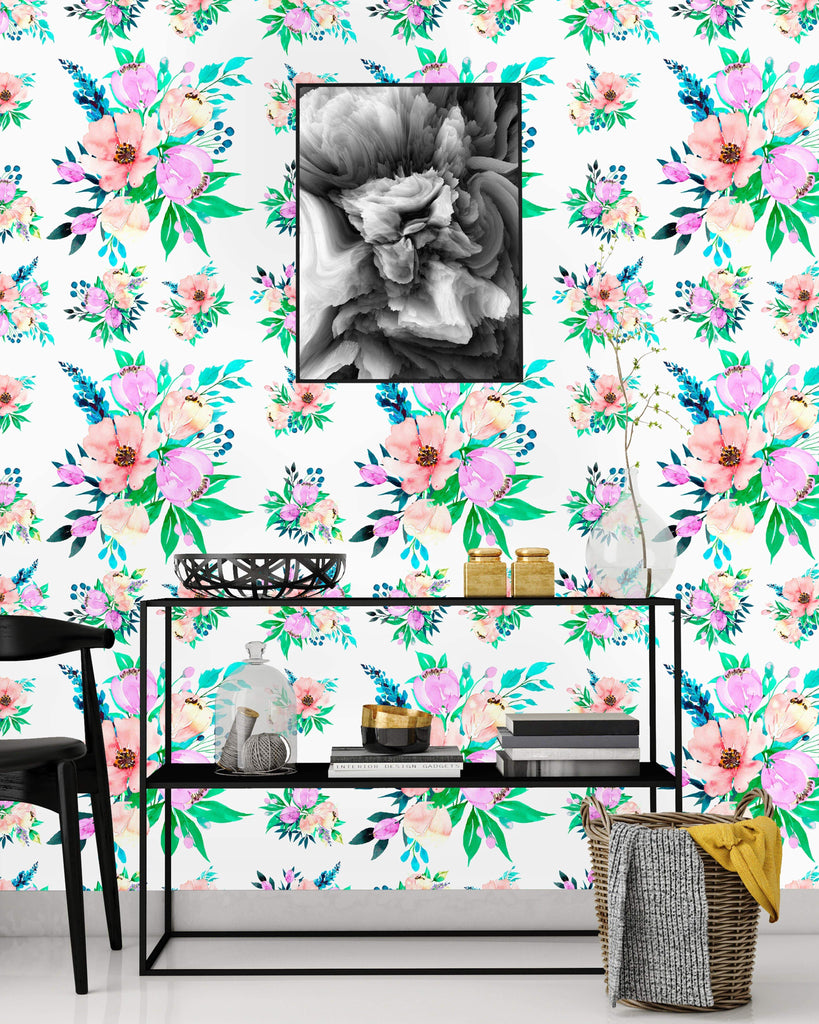 uniQstiQ Floral Watercolor Bouquet of Flowers Wallpaper Wallpaper