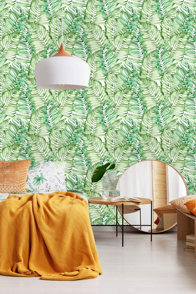 uniQstiQ Tropical Watercolor Palm Leaves Wallpaper Wallpaper