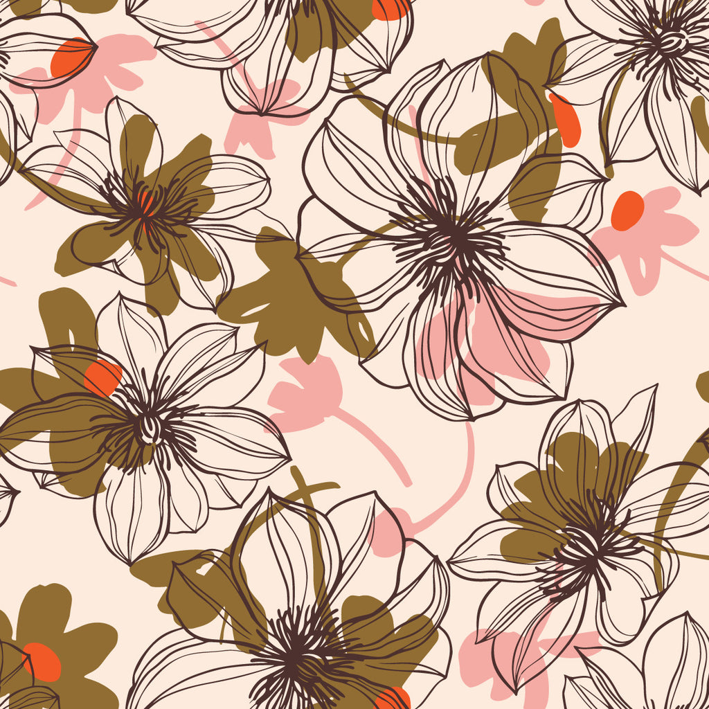 Pink Wallpaper with Brown Floral Outline uniQstiQ Floral