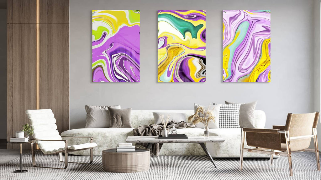 Purple Illusory Forms Set of 3 Prints Modern Wall Art Modern Artwork Image 1