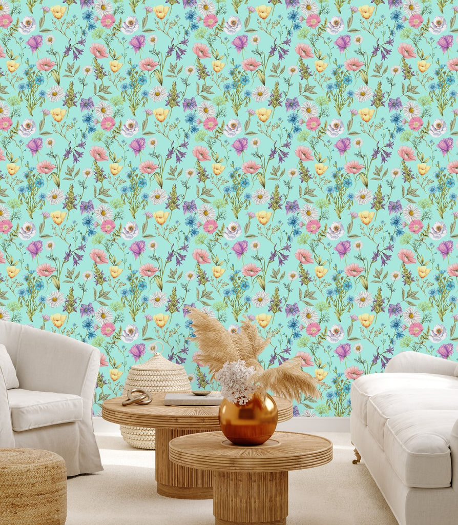 Tiffany Color Wallpaper with Flowers  uniQstiQ Floral